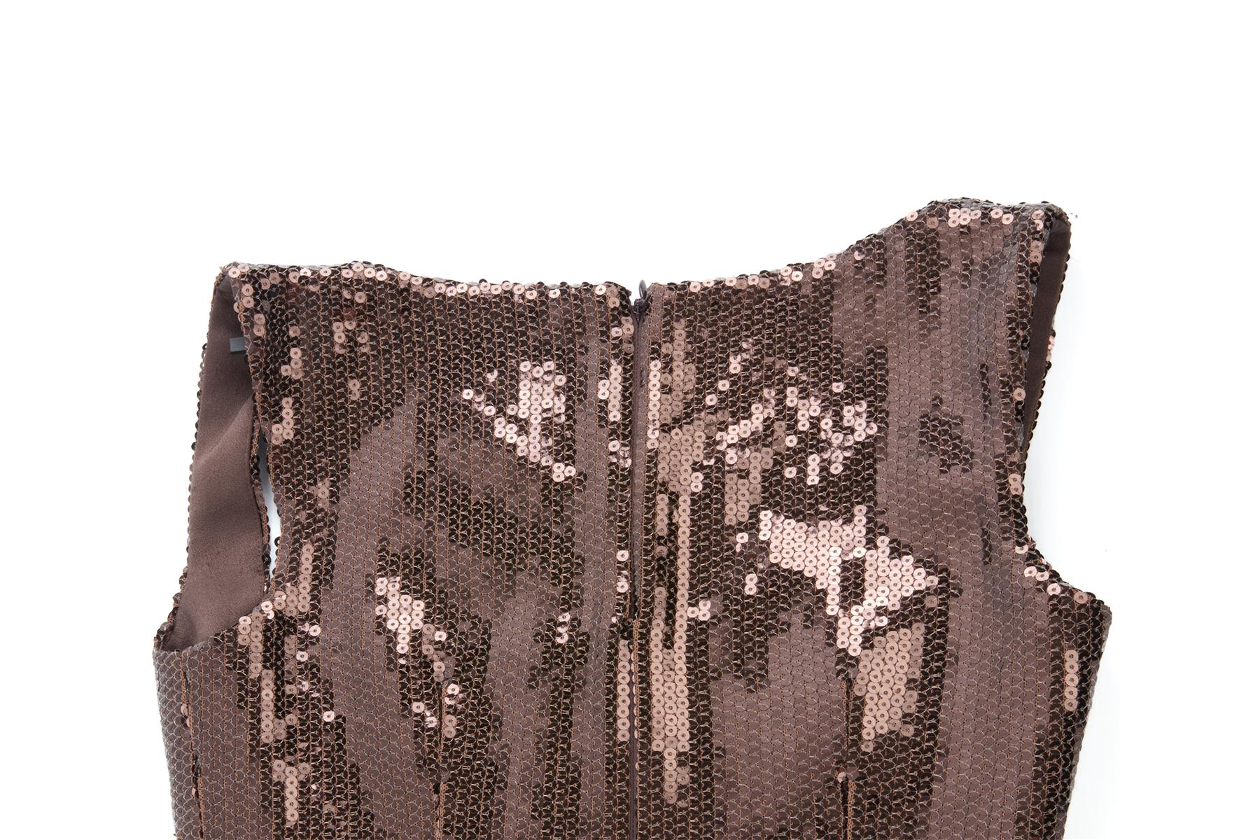 ALEX PERRY BROWN SEQUIN MINI DRESS US 0 UK 4 - Image 5
