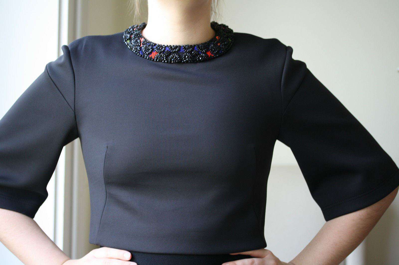 ALEXANDER MCQUEEN BLACK BEADED NECKLINE SCUBA TOP IT 40 UK 8 - Image 4