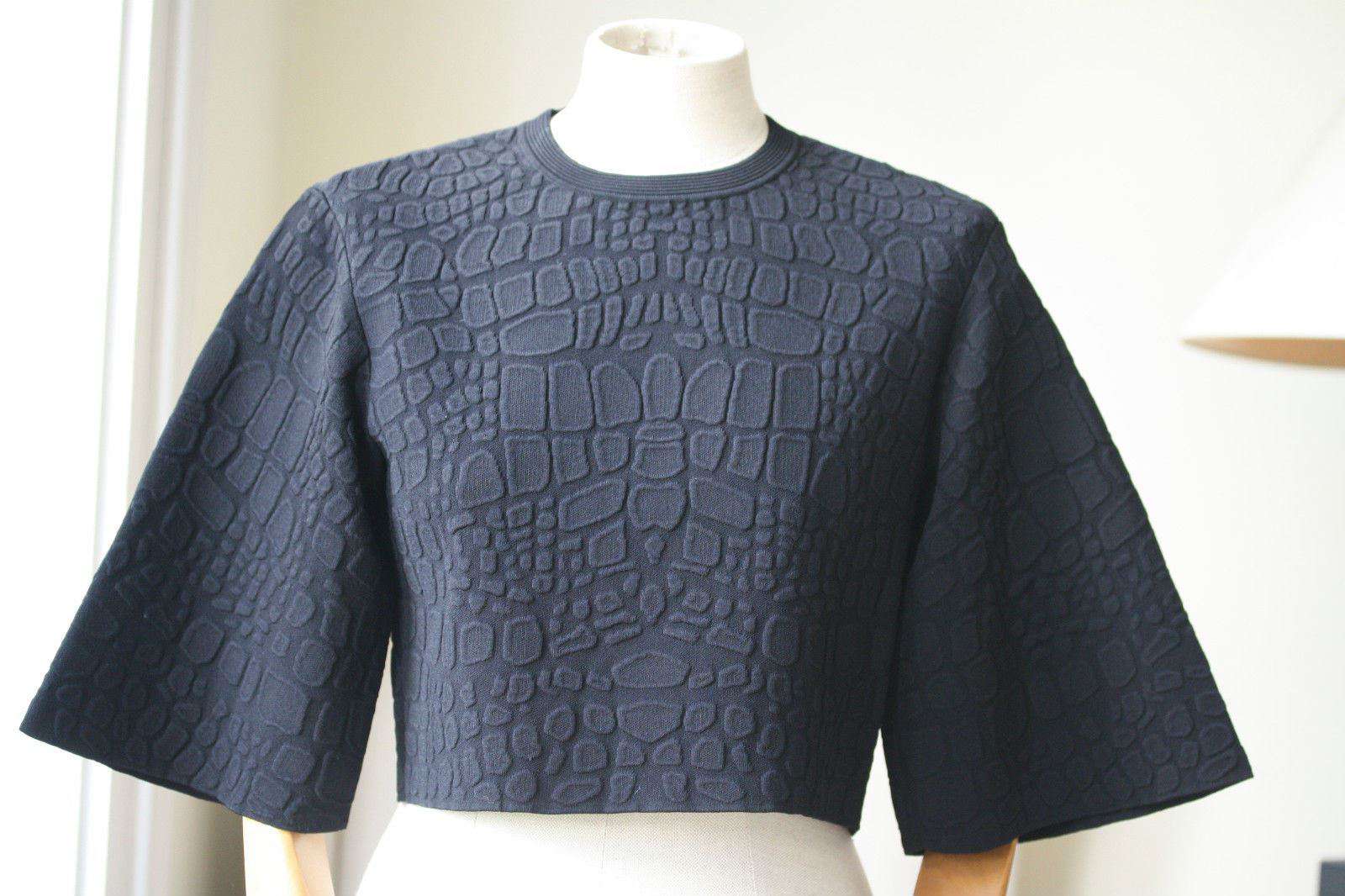 ALEXANDER MCQUEEN BLACK CROC EMBOSSED KNIT TOP S - Image 4