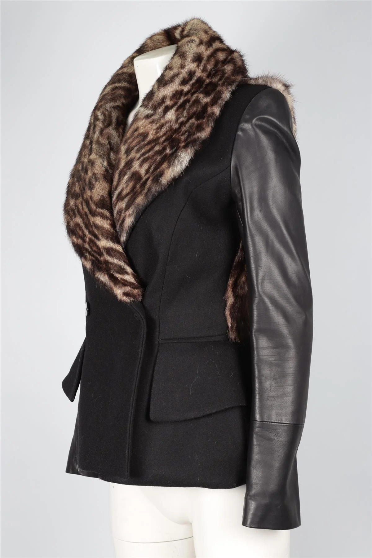 ALEXANDER MCQUEEN BLACK FUR AND WOOL JACKET IT 42 UK 10 - Image 3