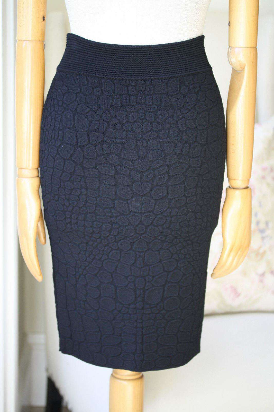 ALEXANDER MCQUEEN BLACK MOCK CROC SKIRT SMALL - Image 7