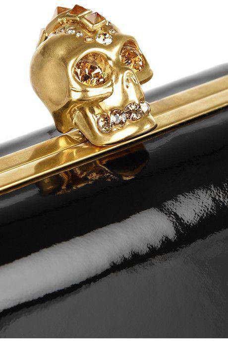 ALEXANDER MCQUEEN BLACK SKULL GLOSSED LEATHER BOX CLUTCH - Image 5