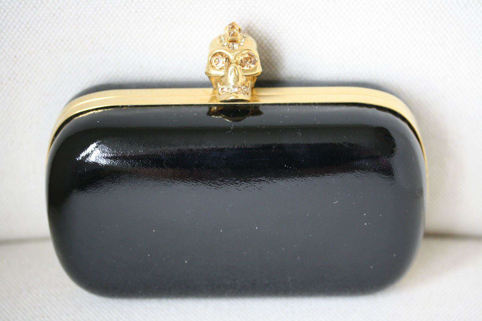 ALEXANDER MCQUEEN BLACK SKULL GLOSSED LEATHER BOX CLUTCH - Image 8