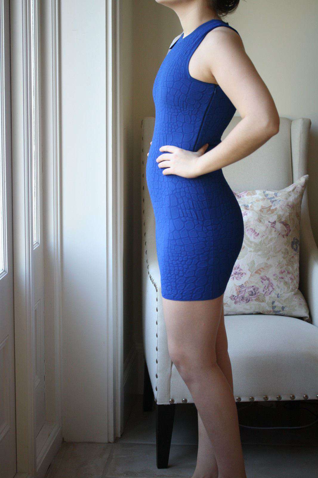 ALEXANDER MCQUEEN BLUE CROCODILE EMBOSSED DRESS XS - Image 3
