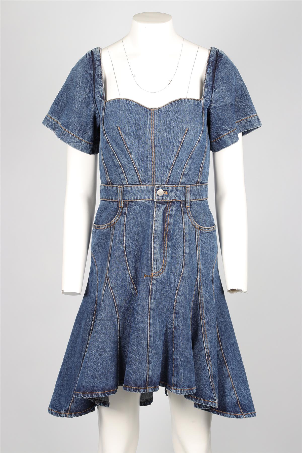 ALEXANDER MCQUEEN BLUE DENIM MIDI DRESS IT 42 UK 10 - Image 2
