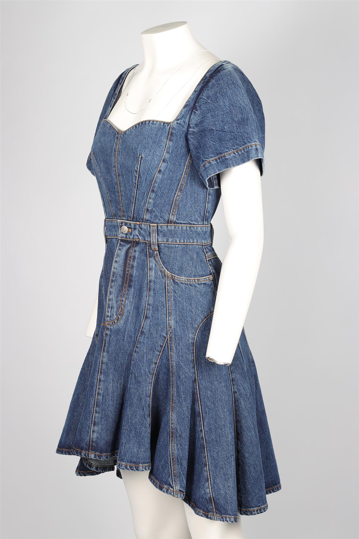 ALEXANDER MCQUEEN BLUE DENIM MIDI DRESS IT 42 UK 10 - Image 3