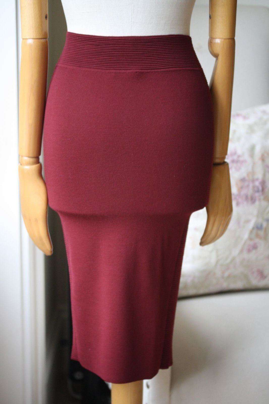 ALEXANDER MCQUEEN BURGUNDY FITTED KNIT SKIRT XSMALL - Image 2