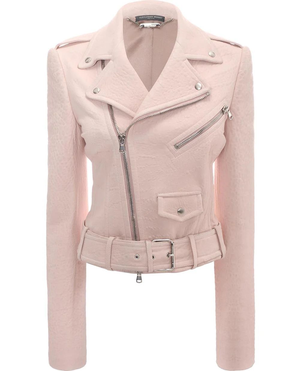 ALEXANDER MCQUEEN CROPPED TEXTURED LEATHER BIKER JACKET IT 40 UK 8