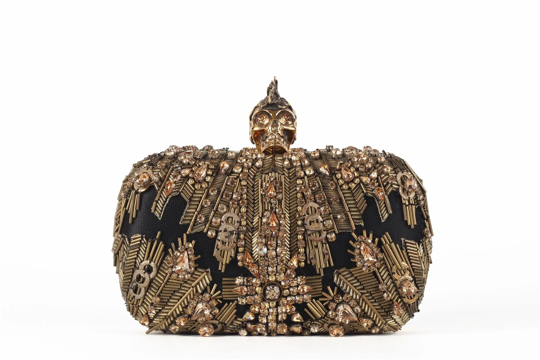 ALEXANDER MCQUEEN GOLD SKULL CRYSTAL AND SATIN CLUTCH - Image 2