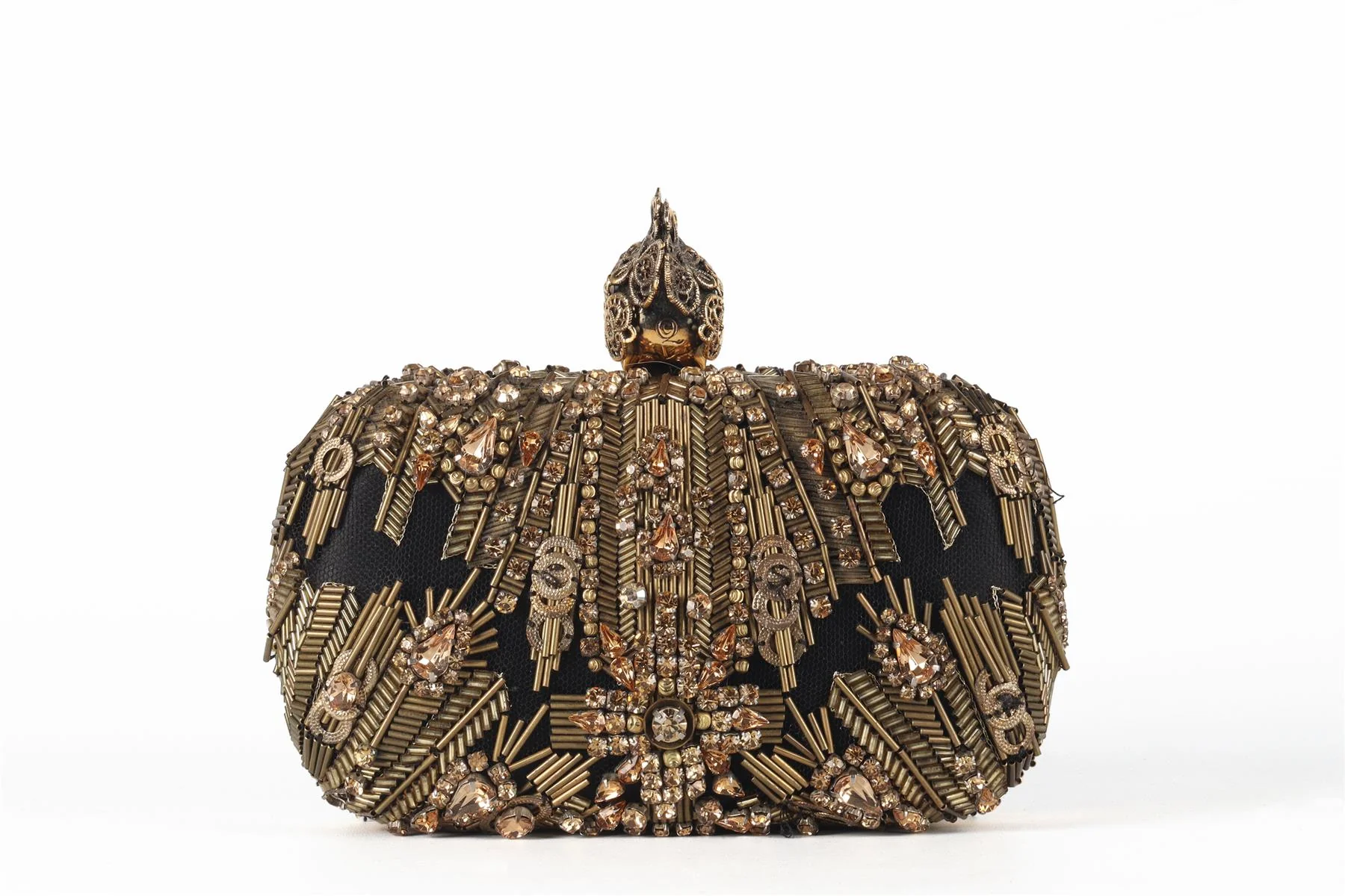 ALEXANDER MCQUEEN GOLD SKULL CRYSTAL AND SATIN CLUTCH - Image 6