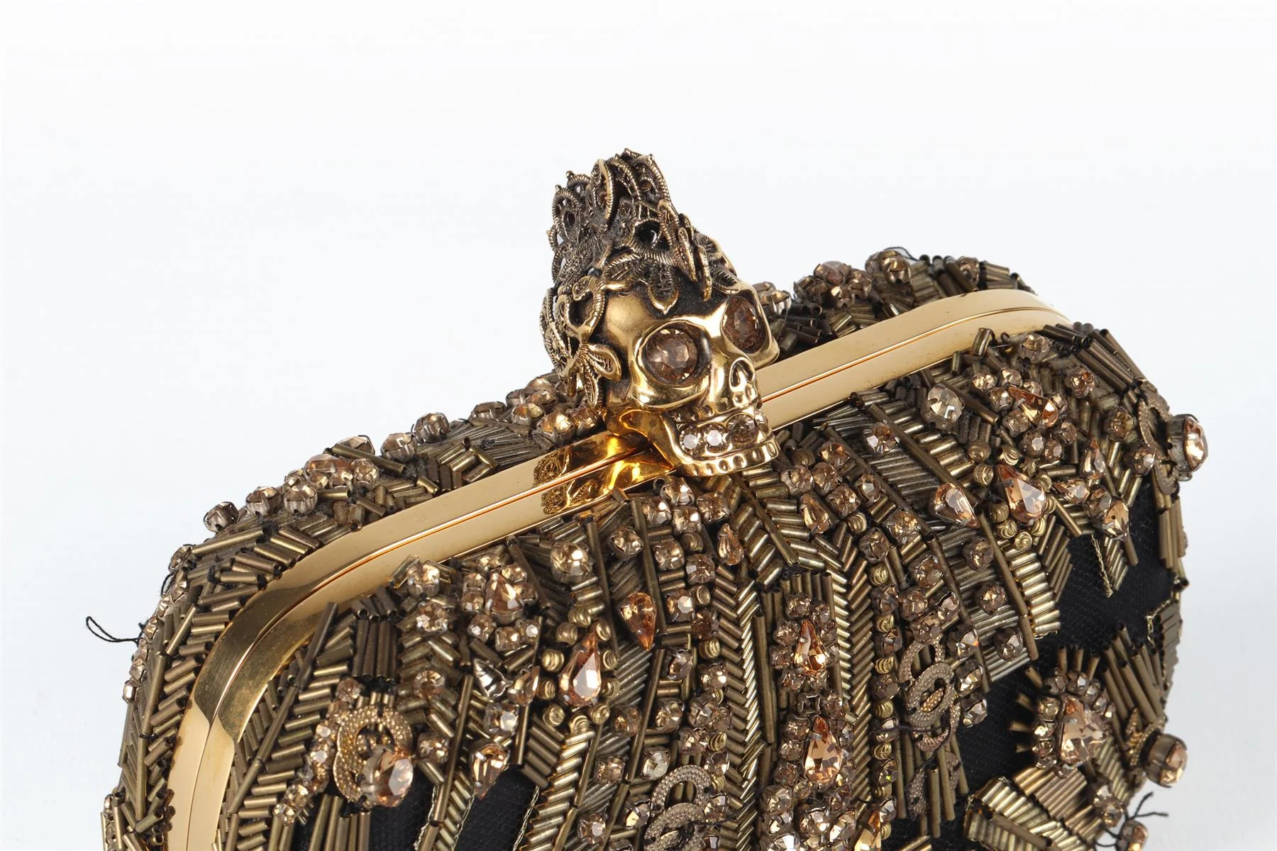 ALEXANDER MCQUEEN GOLD SKULL CRYSTAL AND SATIN CLUTCH - Image 9