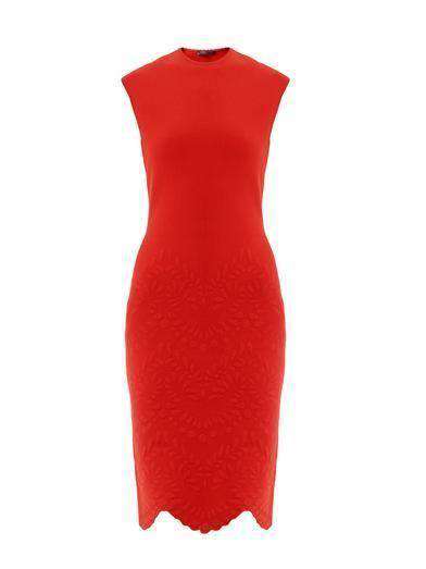 ALEXANDER MCQUEEN RED EMBOSSED SANGALLO DRESS MEDIUM - Image 6