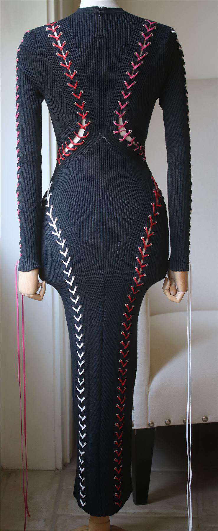 ALEXANDER MCQUEEN WHIPSTITCHED RIBBED-KNIT MAXI DRESS XSMALL - Image 4