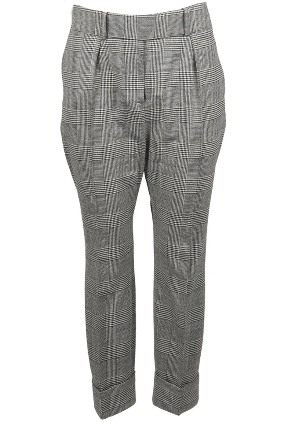 ALEXANDER VAUTHIER CHECKED WOOL BLEND STRAIGHT LEG PANTS FR 40 UK 12