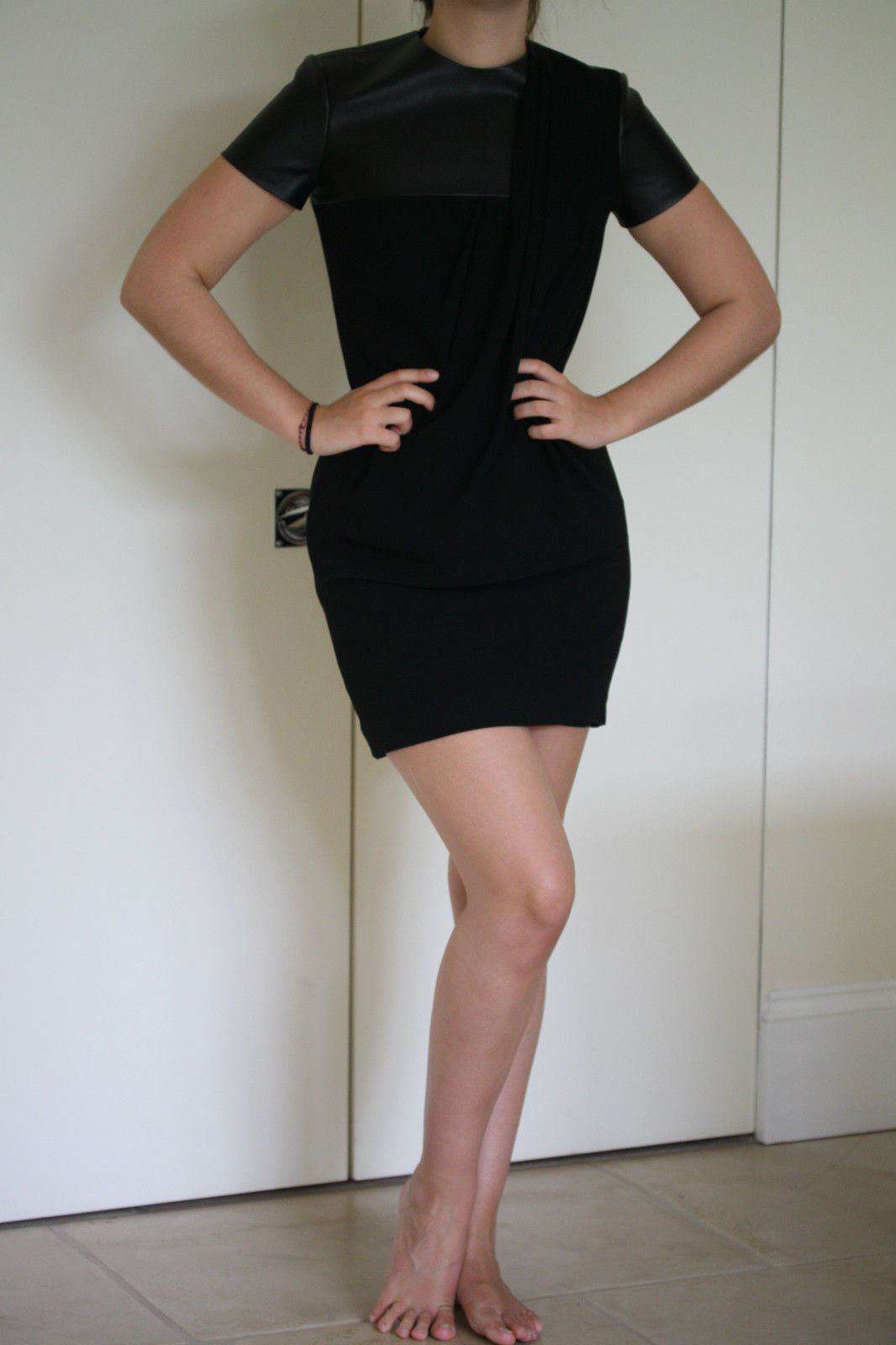 ALEXANDER WANG BLACK LEATHER T-SHIRT DRESS WITH DRAPING SMALL - Image 10