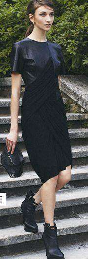 ALEXANDER WANG BLACK LEATHER T-SHIRT DRESS WITH DRAPING SMALL - Image 3