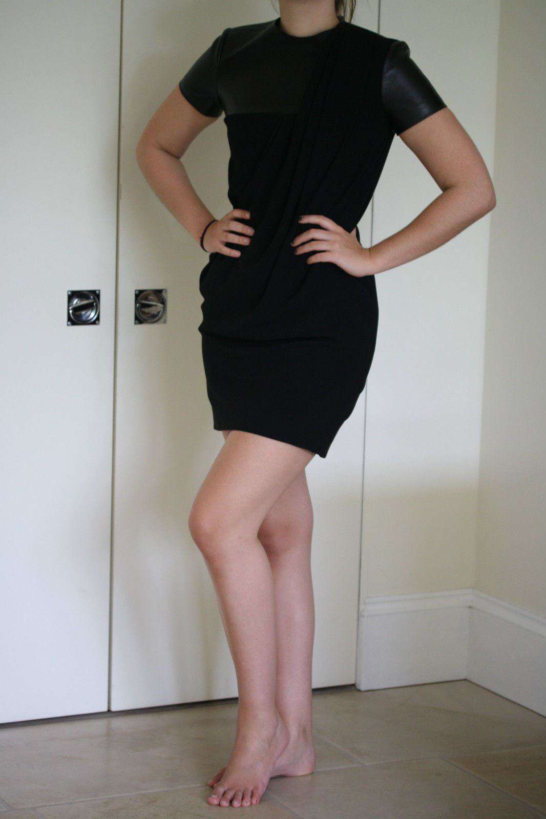 ALEXANDER WANG BLACK LEATHER T-SHIRT DRESS WITH DRAPING SMALL - Image 8