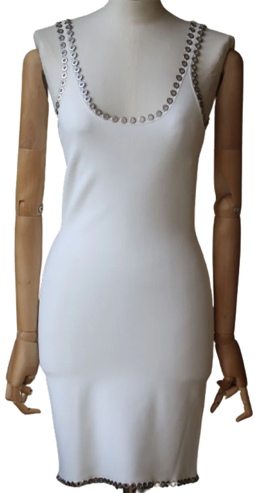 ALEXANDER WANG EYELET-EMBELLISHED STRETCH-KNIT MINI DRESS SMALL - Image 2