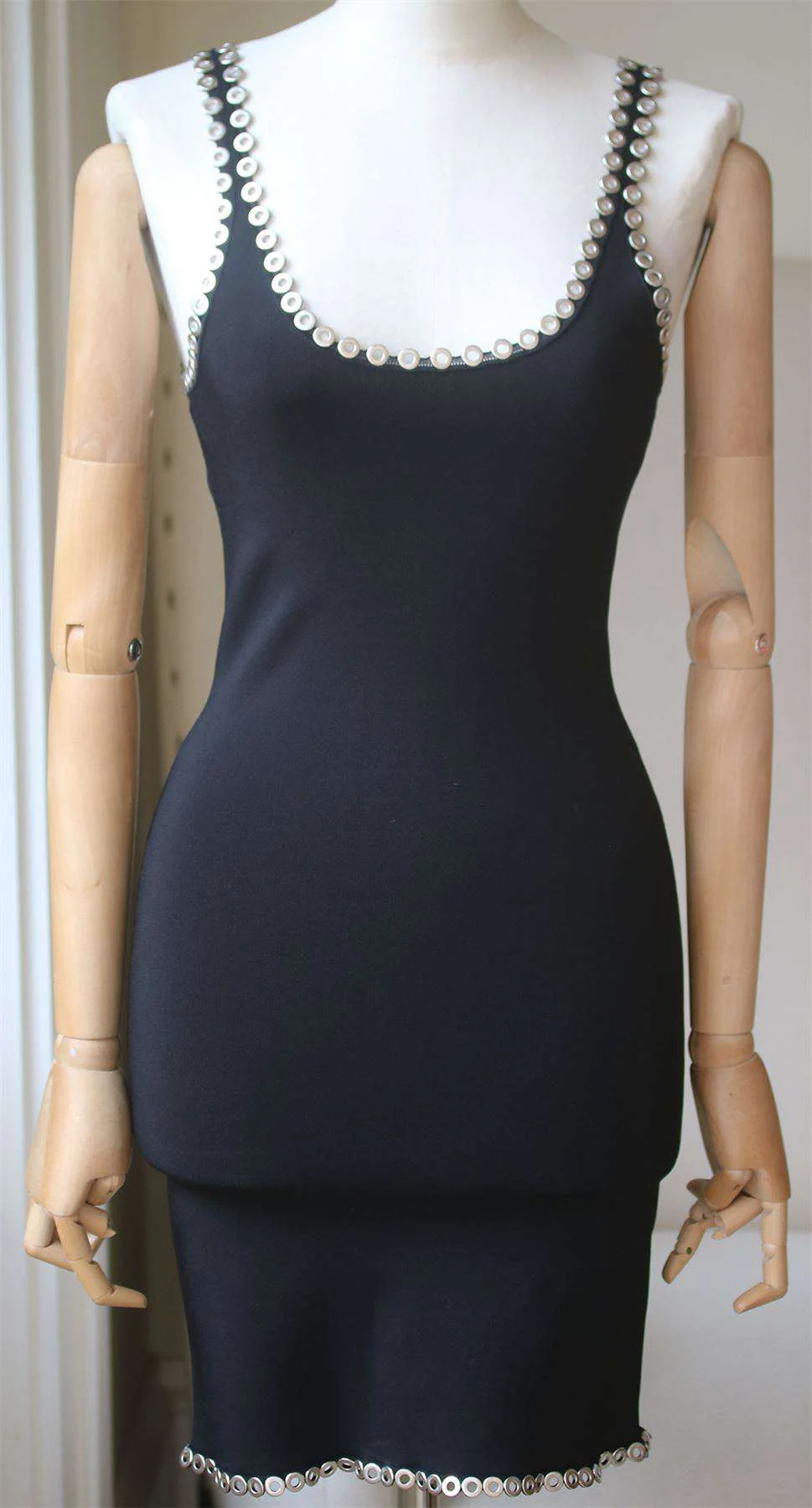 ALEXANDER WANG EYELET-EMBELLISHED STRETCH-KNIT MINI DRESS SMALL - Image 3
