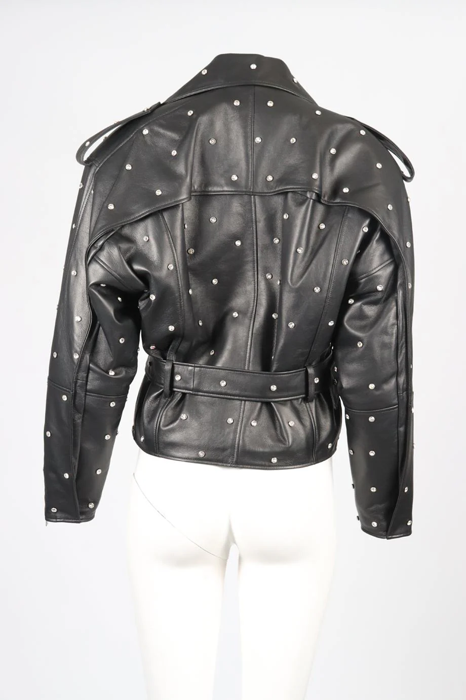 ALEXANDRE VAUTHIER 2023 CRYSTAL AND LEATHER BIKER JACKET FR 36 UK 8 - Image 4