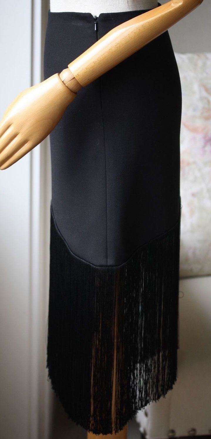 ALEXIS EXCLUSIVE TO INTERMIX FRINGE BLACK SKIRT XSMALL - Image 3