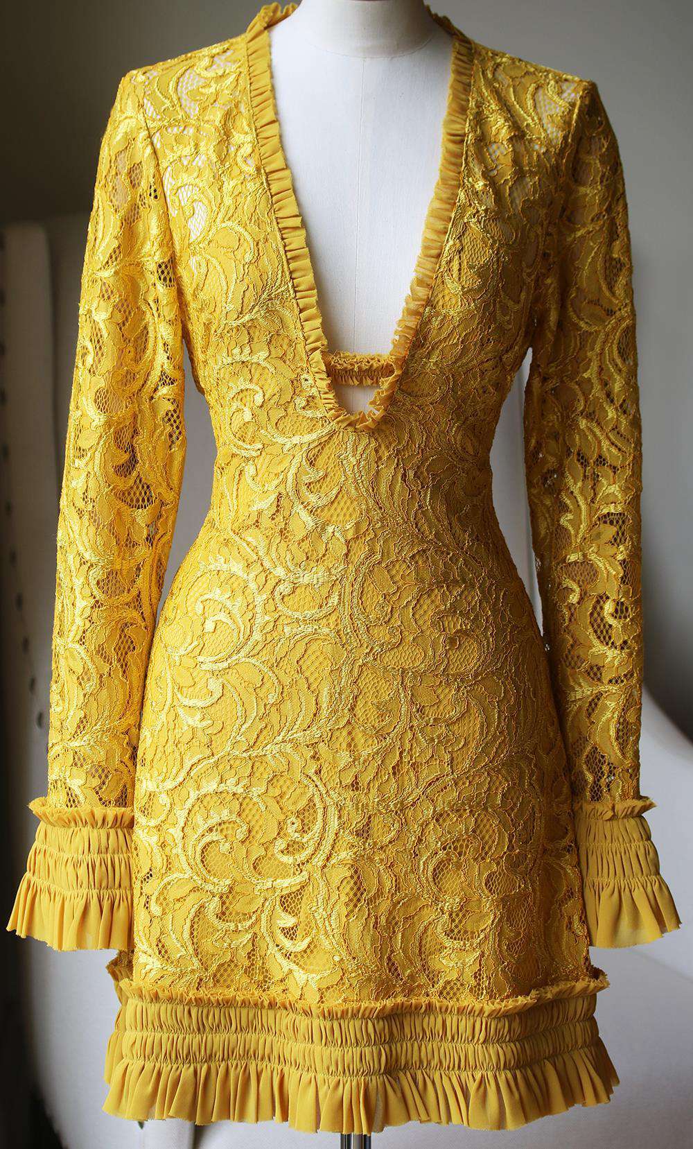 ALEXIS NURAY PLUNGING LACE MINI DRESS LARGE - Image 2