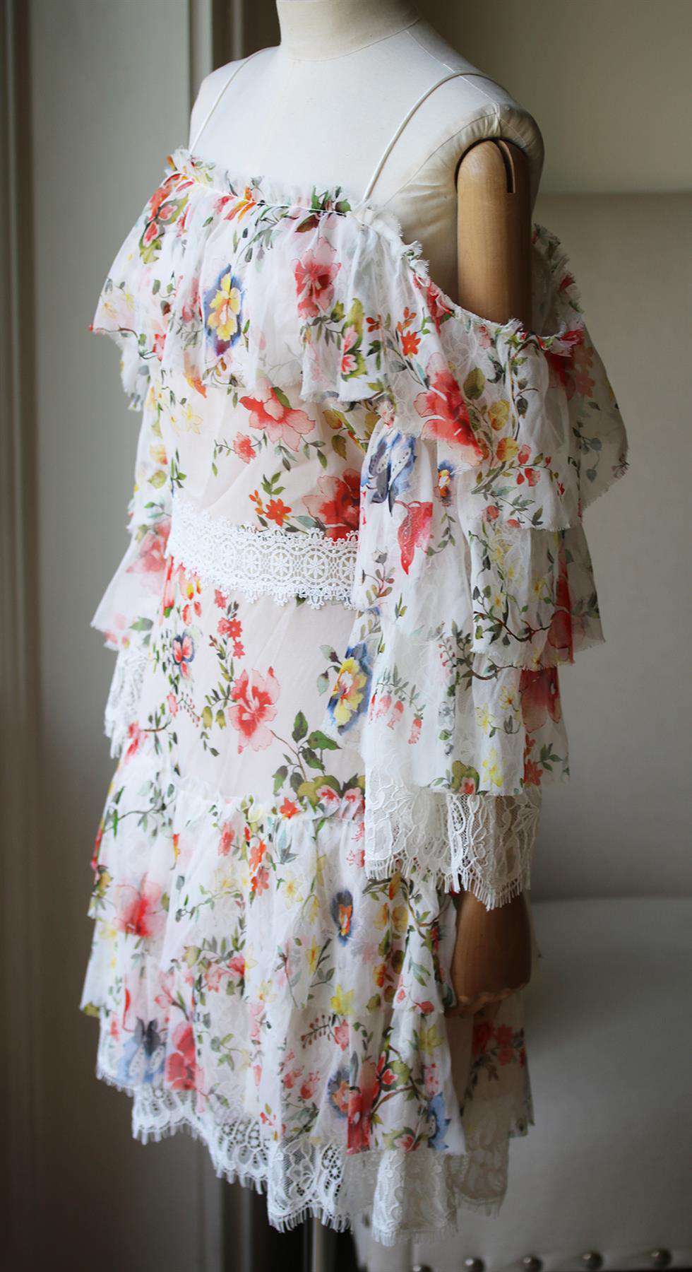 ALICE AND OLIVIA SANTOS COLD SHOULDER FLORAL PRINTED SILK DRESS US 8 UK 12 - Image 3