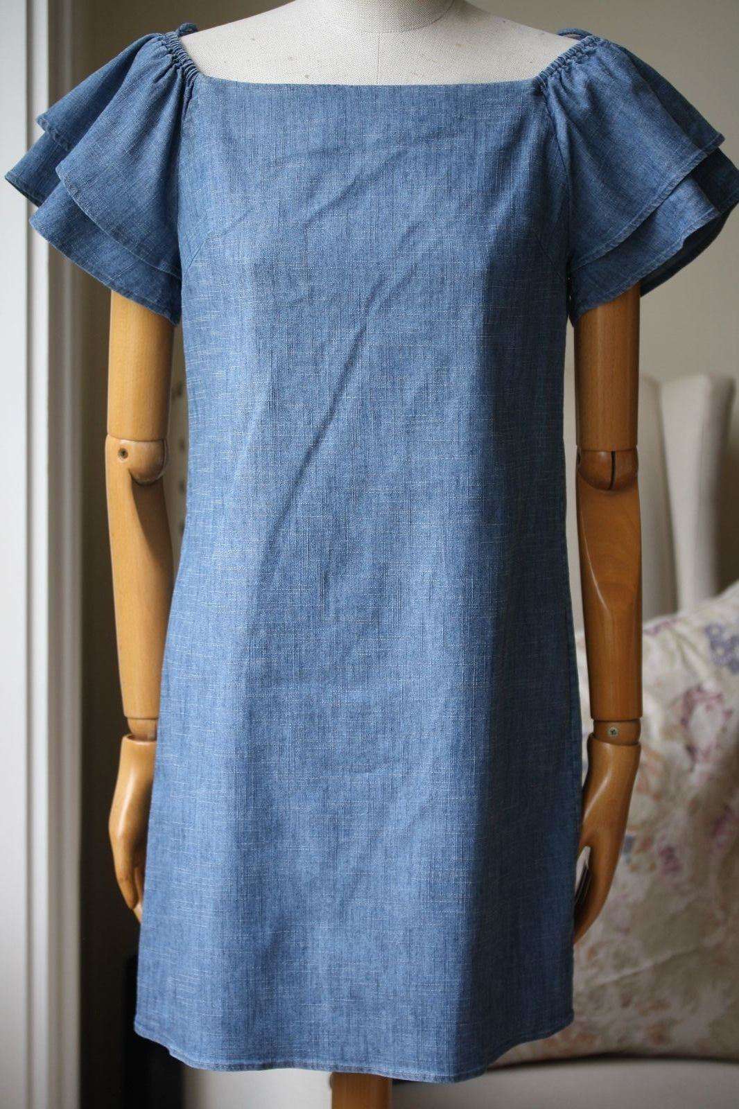 ALICE AND OLIVIA TULA OFF-THE-SHOULDER DENIM SHIFT DRESS MEDIUM - Image 3
