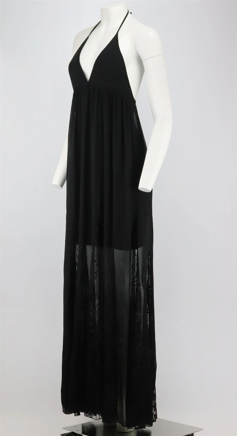 ALICE + OLIVIA HALTERNECK LACE TRIMMED CREPE MAXI DRESS XSMALL - Image 3