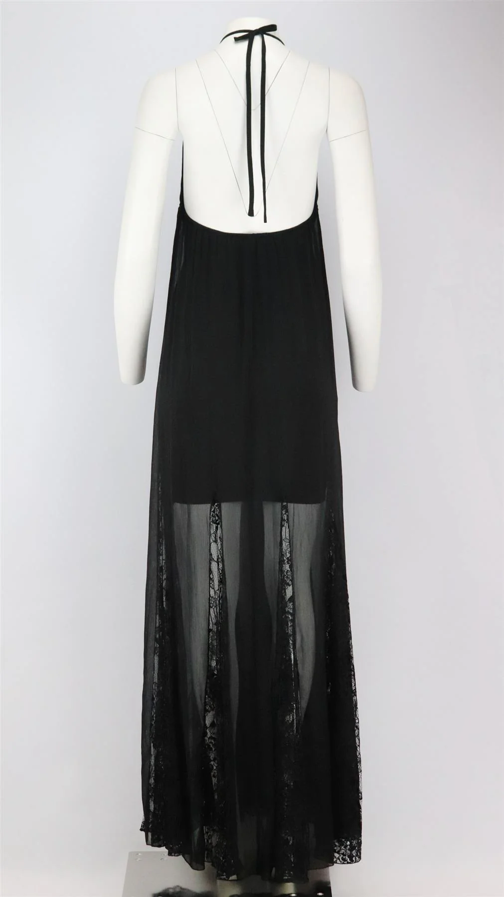ALICE + OLIVIA HALTERNECK LACE TRIMMED CREPE MAXI DRESS XSMALL - Image 5