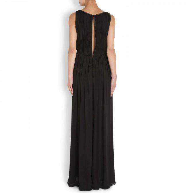 ALICE + OLIVIA JAYDEN PLEATED CHIFFON BLACK MAXI DRESS SMALL - Image 2