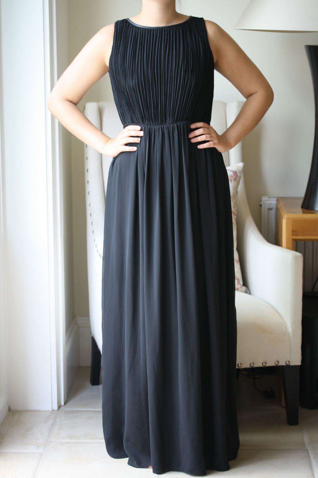 ALICE + OLIVIA JAYDEN PLEATED CHIFFON BLACK MAXI DRESS SMALL - Image 7