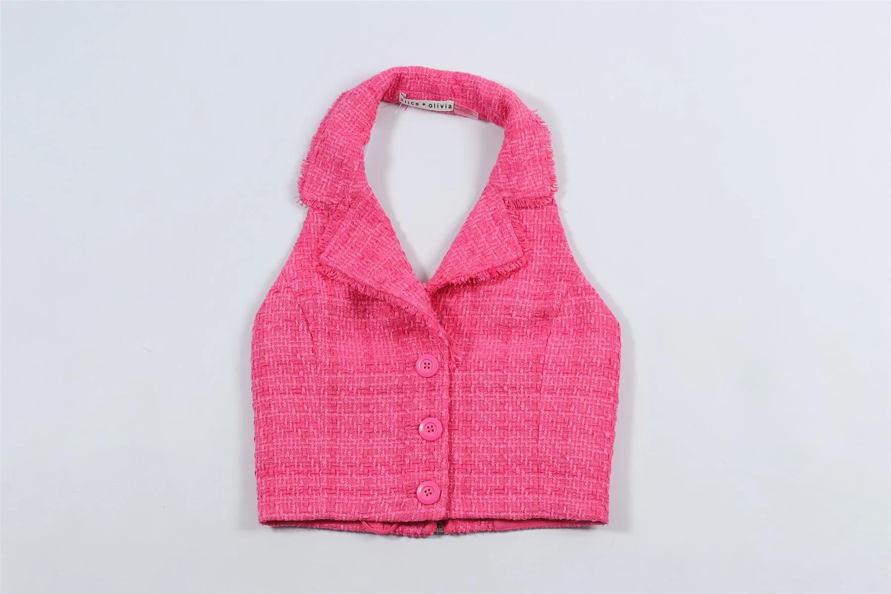 ALICE + OLIVIA PINK TWEED TOP US 0 UK 4 - Image 2