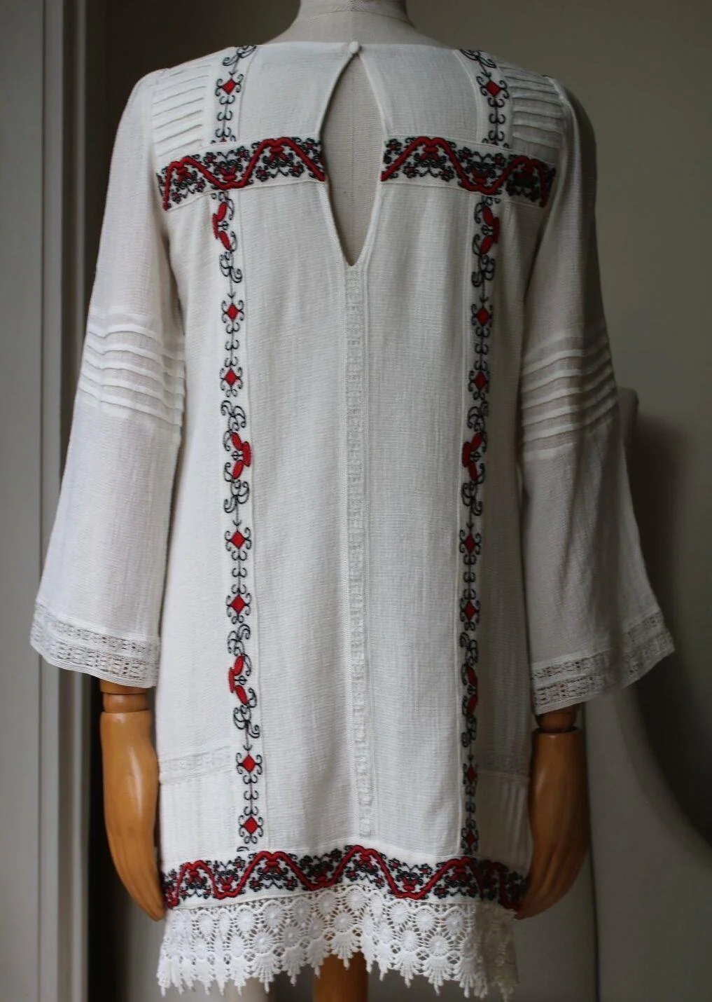 ALICE + OLIVIA RISKA EMBROIDERED COTTON GAUZE MINI DRESS UK 8 - Image 4