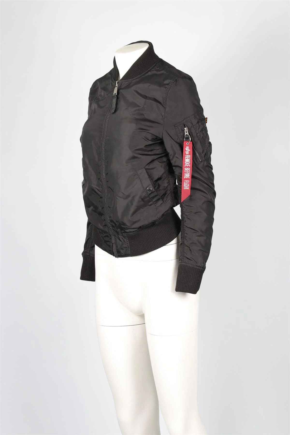 ALPHA INDUSTRIES BLACK NYLON BOMBER JACKET XSMALL - Image 3