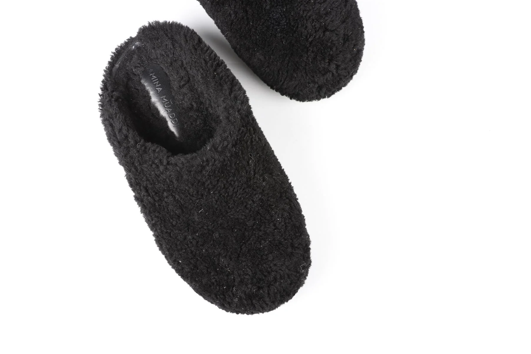 AMINA MUADDI BLACK SHEARLING PLATFORM SLIPPERS EU 38.5 UK 5.5 US 8.5 - Image 4