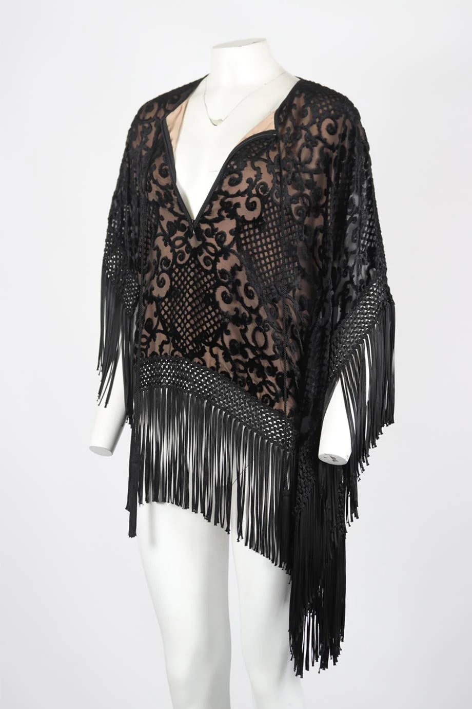 ANDREW GN FRINGED VELVET AND SILK TOP FR 36 UK 8 - Image 3