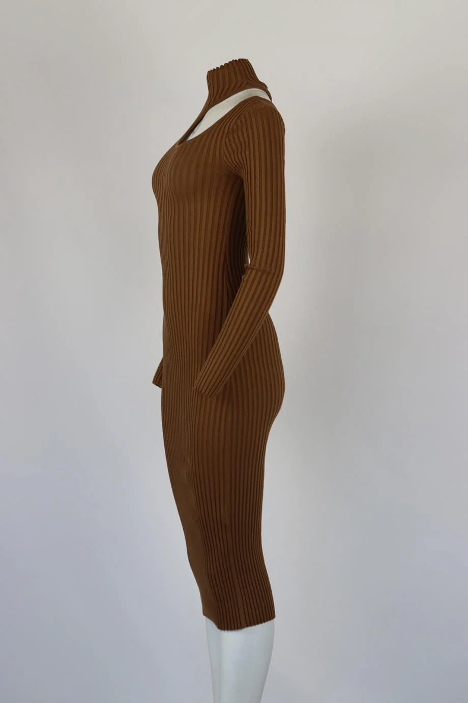 ANINE BING CUTOUT RIBBED COTTON TURTLENECK MIDI DRESS XSMALL - Image 3
