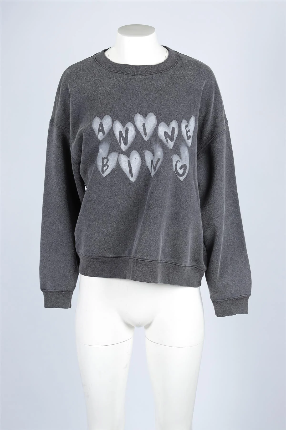 ANINE BING GREY COTTON HEART LOGO SWEATSHIRT MEDIUM - Image 2