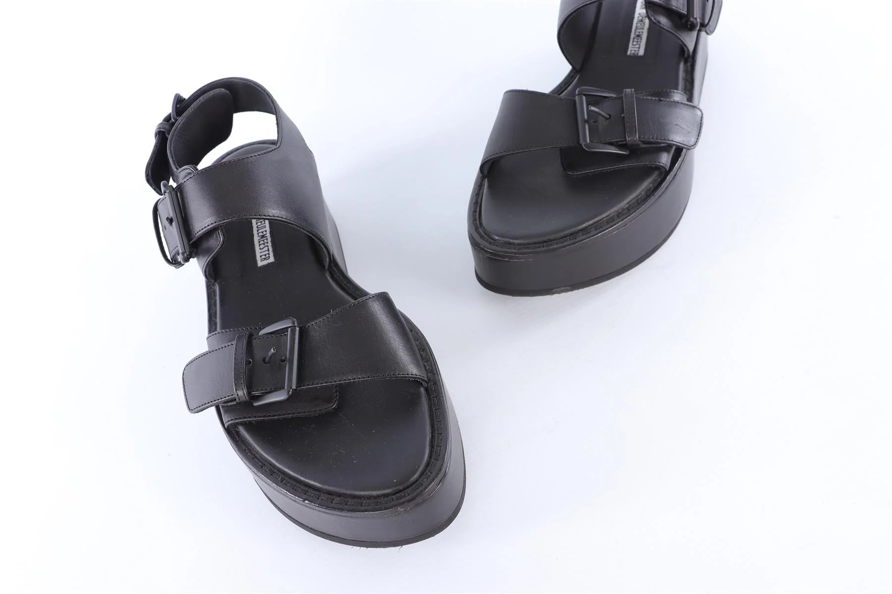 ANN DEMEULEMEESTER BLACK LEATHER PLATFORM SANDALS EU 38 UK 5 - Image 4