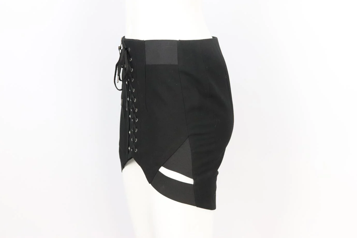 ANTHONY VACCARELLO ASYMMETRIC LACE UP WOOL MINI SKIRT FR 36 UK 8 - Image 3
