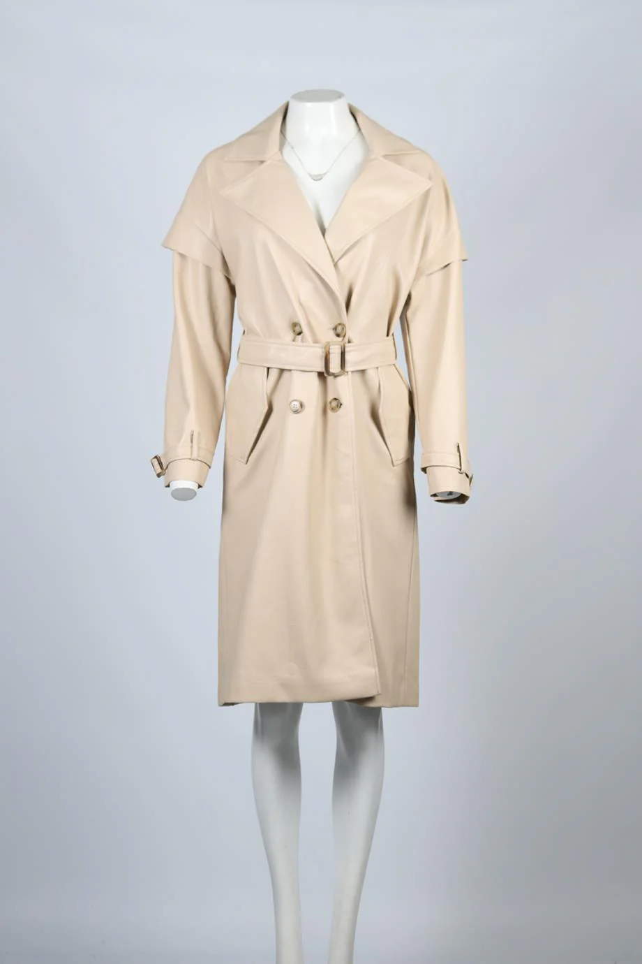 APPARIS BELTED DOUBLE BREASTED FAUX LEATHER TRENCH COAT XSMALL - Image 2