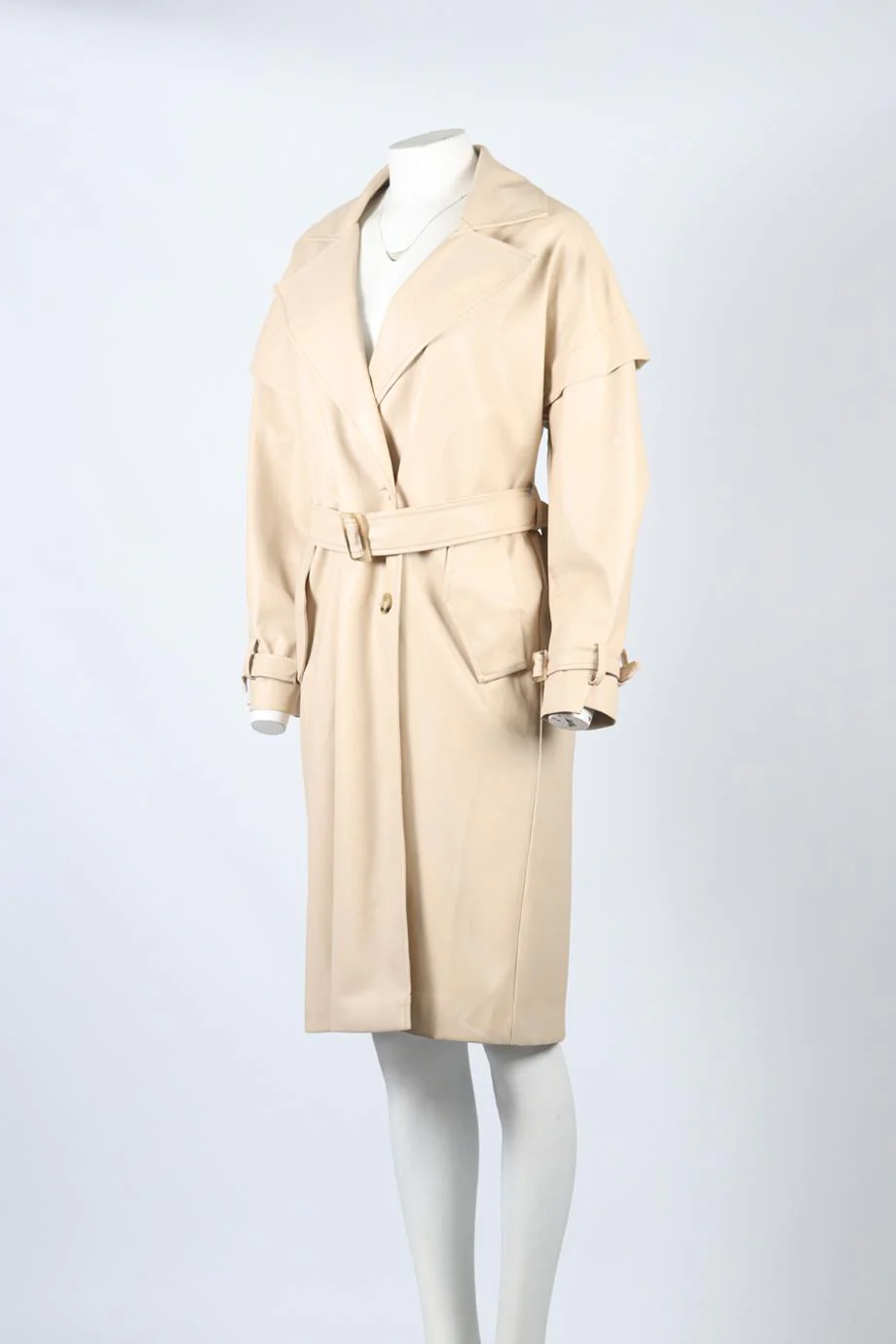 APPARIS BELTED DOUBLE BREASTED FAUX LEATHER TRENCH COAT XSMALL - Image 3