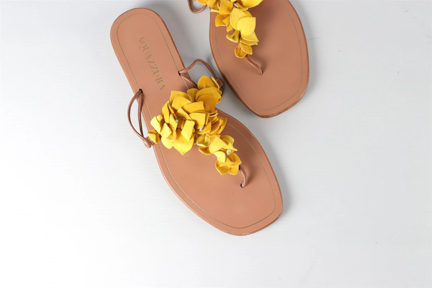 AQUAZZURA BROWN LEATHER FLIP FLOPS EU 38 UK 5 US 8 - Image 4