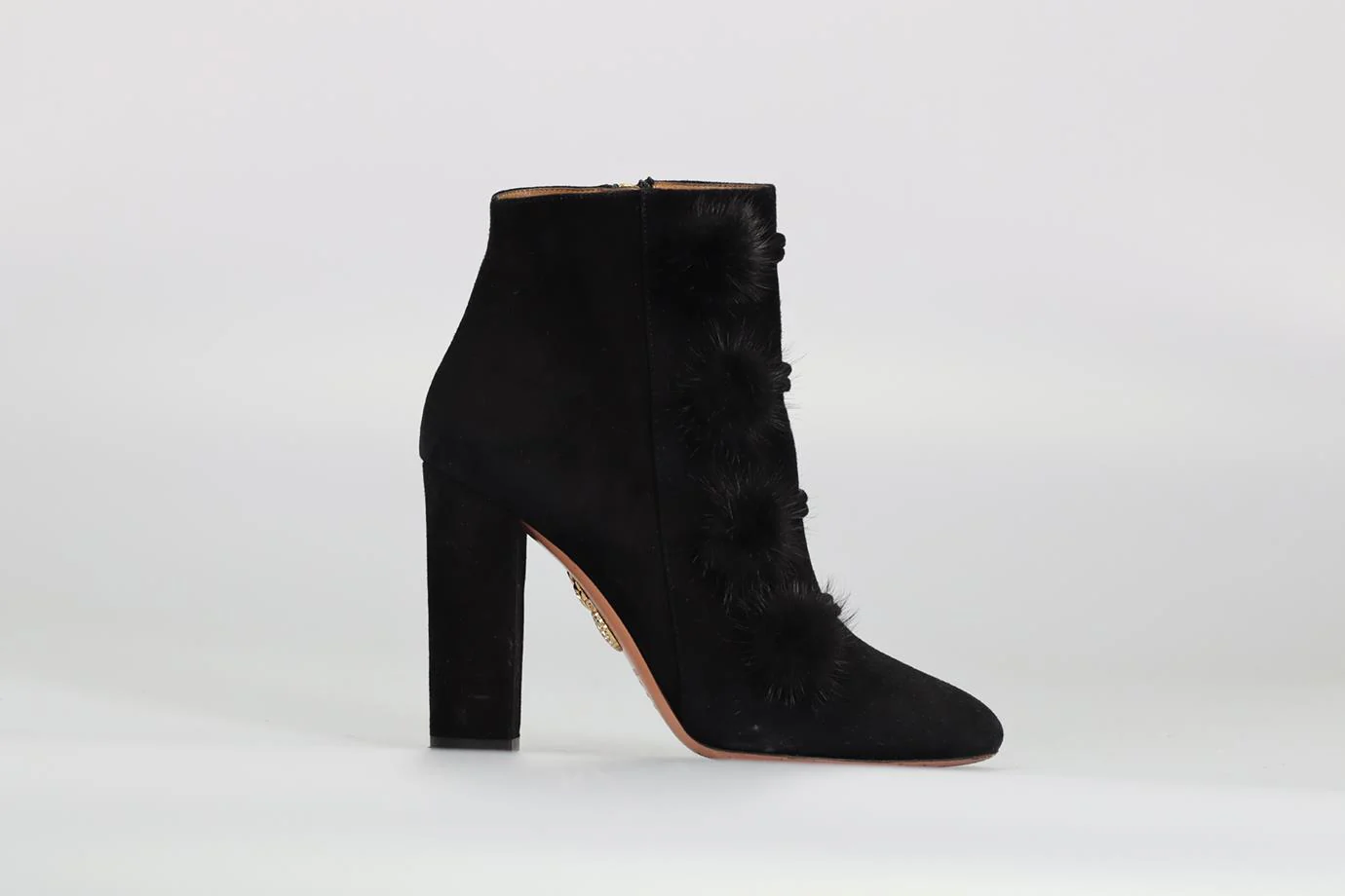 AQUAZZURA MINK FUR AND SUEDE ANKLE BOOTS EU 38 UK 5 US 8 - Image 2