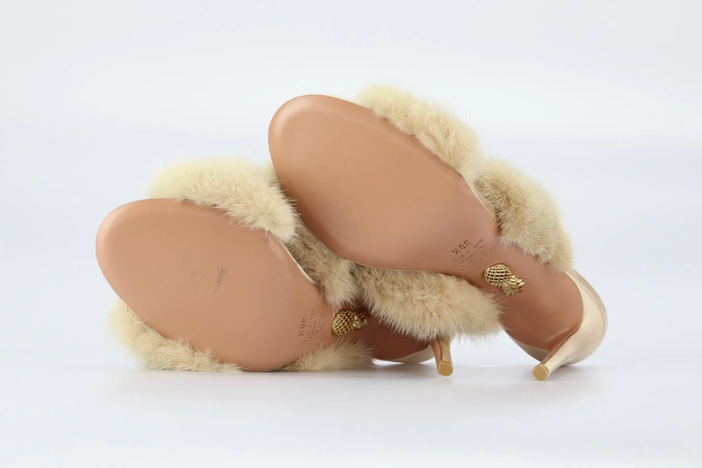 AQUAZZURA MINK FUR AND SATIN MULES EU 38.5 UK 5.5 US 8.5 - Image 5