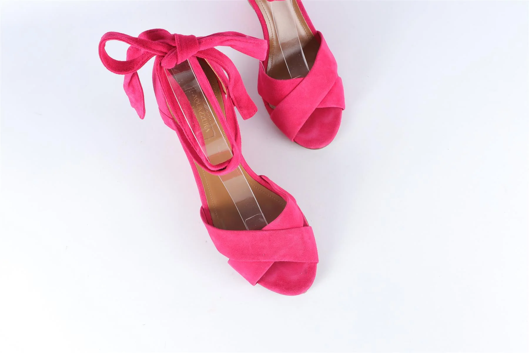 AQUAZZURA PINK SUEDE WEDGE SANDALS EU 39 UK 6 US 9 - Image 4