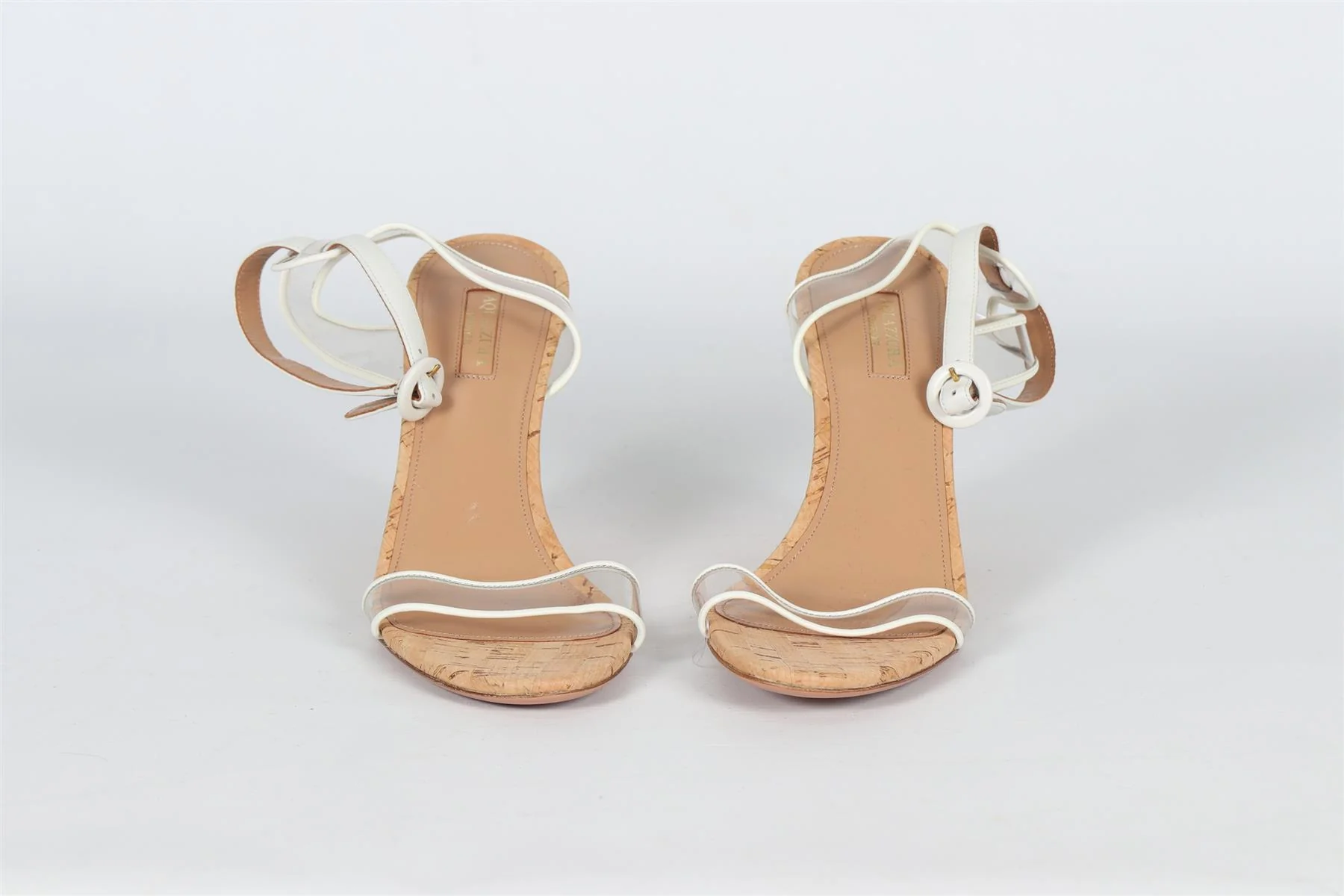 AQUAZZURA PVC AND LEATHER WEDGE SANDALS EU 39.5 UK 6.5 US 9.5 - Image 3