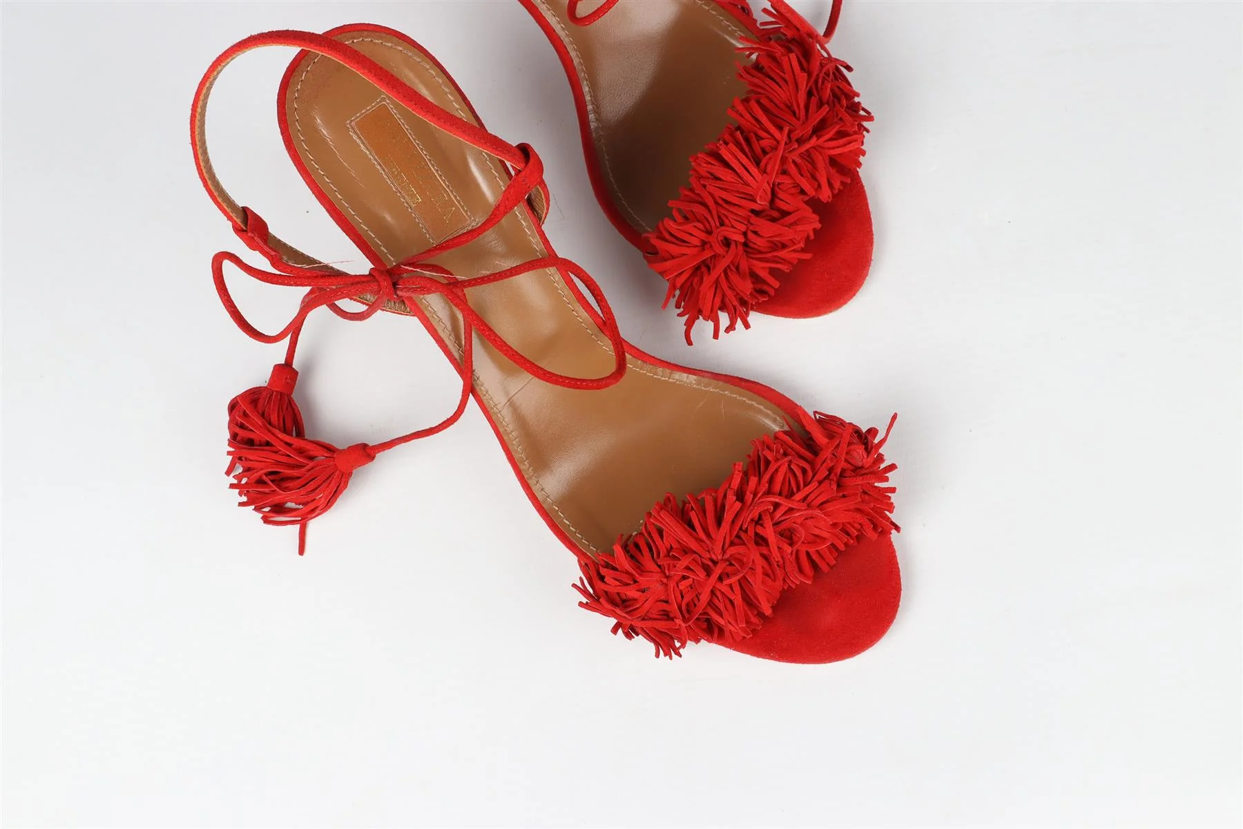 AQUAZZURA RED SUEDE SANDALS EU 40.5 UK 7.5 US 10.5 - Image 4