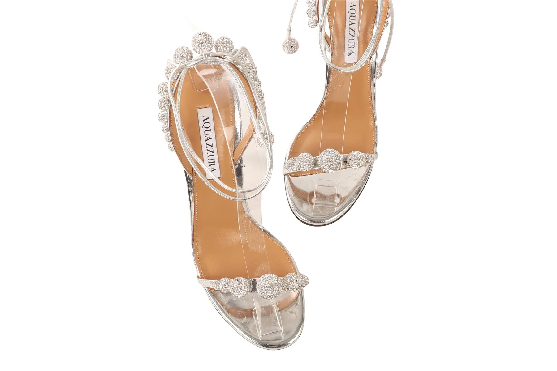 AQUAZZURA SILVER CRYSTAL AND LEATHER SANDALS EU 39 UK 6 US 9 - Image 4